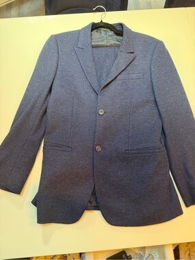 Topman Navy Textured Two-Button Blazer